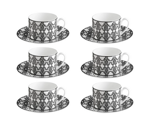 Set  of six Roberto Cavalli Home tea cups from the Monogram Black collection 