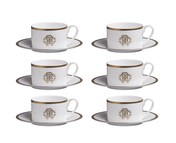 Set of six Roberto Cavalli Home tea cups from the Silk Gold collection