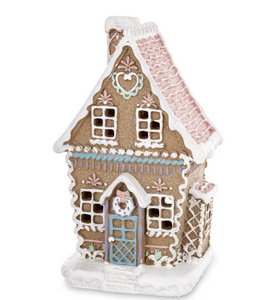 Christmas LED gingerbread-style mini house with a pink roof