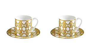 Zestaw dwóch filiżanek do kawy marki Roberto Cavalli Home, z kolekcji Monogram Gold