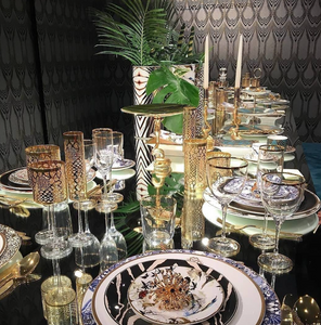 Roberto Cavalli Home crystal wine glass, from the Monogram Gold collection