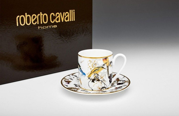 Set of six Roberto Cavalli Home coffee cups, from the Garden's Birds collection