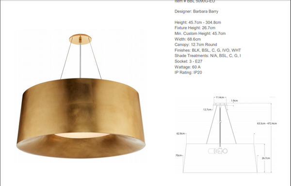 Barbara Barry Halo Medium Pendant Lamp Visual Comfort brand