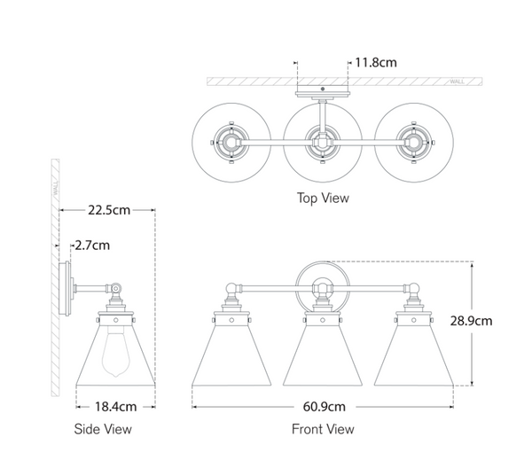 Kinkiet Parkington 24" Three Light projektu Chapman & Myers