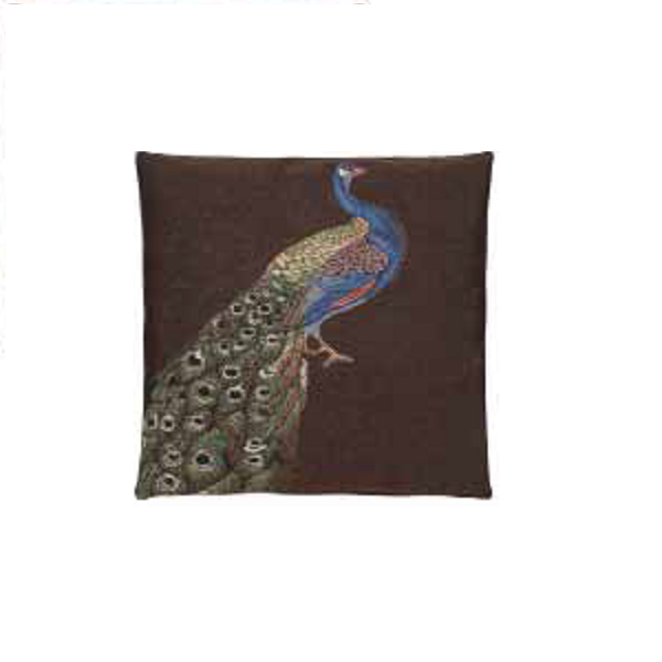 Decorative pillow with embroidered peacock 