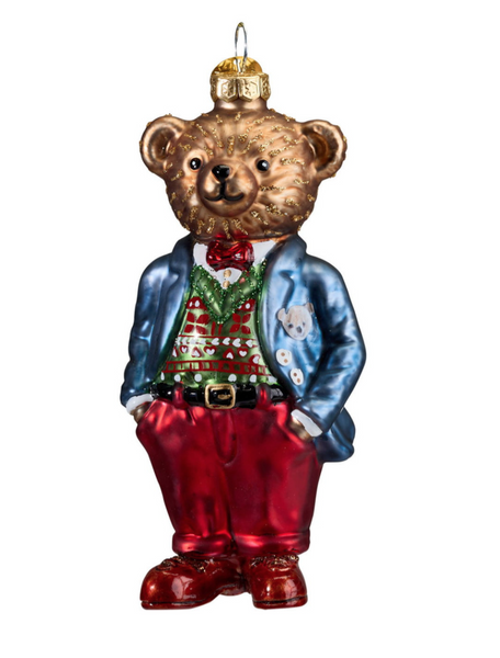 Christmas ornament - Mr. Bear in a blue jacket