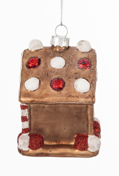 Christmas ornament – a house with red and white glitter decorations