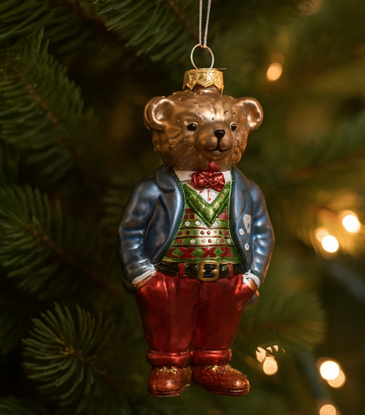 Christmas ornament - Mr. Bear in a blue jacket