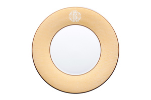 Set of six Roberto Cavalli Home dinner plates, from the Lizzard (Gold) collection