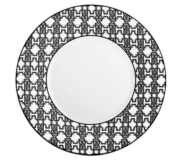 Set of six Roberto Cavalli Home dinner plates from the Monogram Black collection