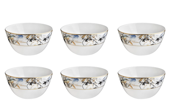 Set of six rice bowls from the Garden's Birds collection by Roberto Cavalli Home