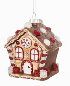 Christmas ornament – ​​a house with red and white glitter decorations