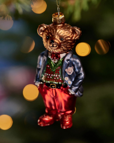 Christmas ornament - Mr. Bear in a blue jacket