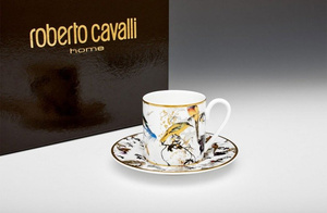Set of six Roberto Cavalli Home coffee cups, from the Garden's Birds collection