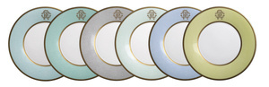 Set of six Roberto Cavalli Home dinner plates, from the Lizzard (Sunrise) collection