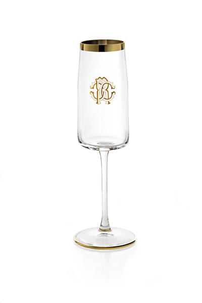 Kryształowy kieliszek do szampana Roberto Cavalli Home, z kolekcji Monogram Gold