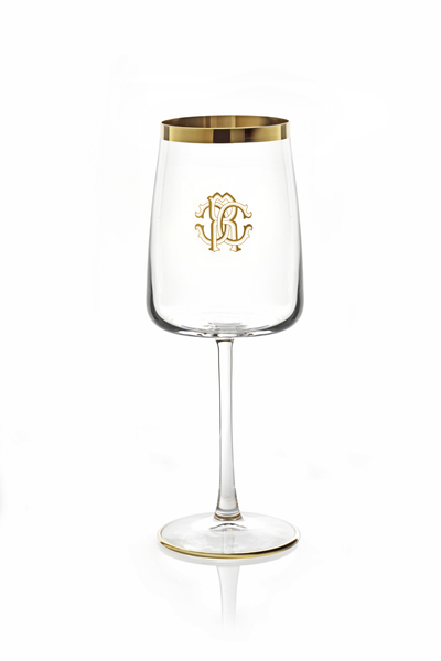 Kryształowy kieliszek do wina Roberto Cavalli Home, z kolekcji Monogram Gold